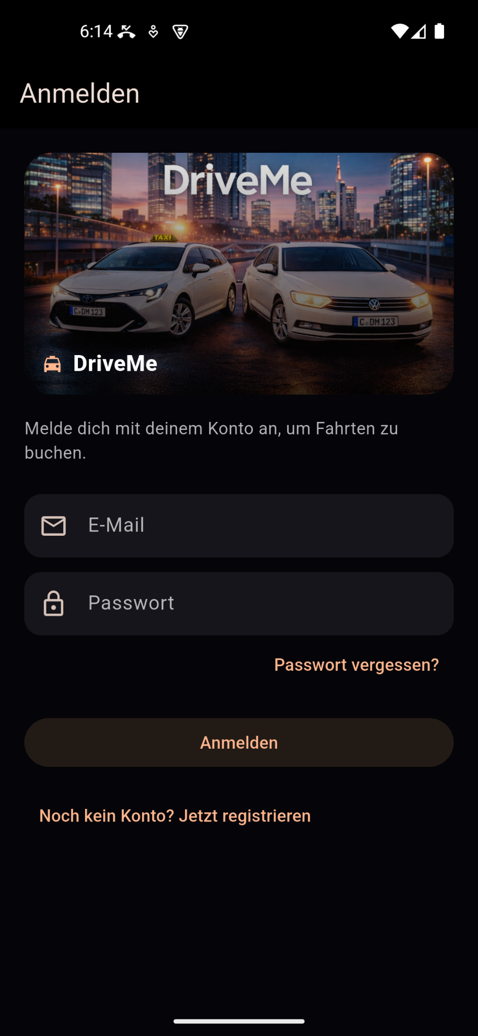 DriveMe: Login Screen
